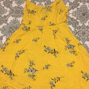 Bright yellow and blue floral print tank dress